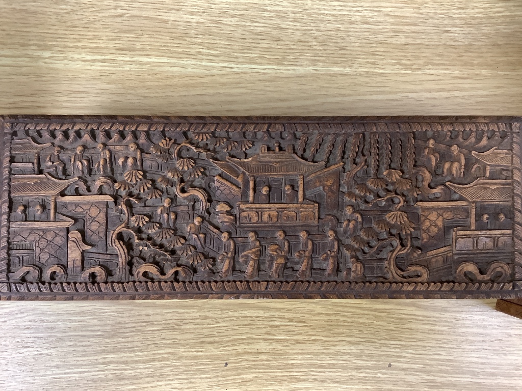 Three 19th century Chinese carved sandalwood boxes, 19th/20th century, longest 30cm